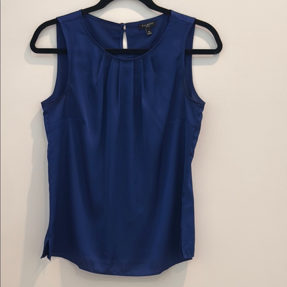Talbots Blue Sleeveless Blouse with Pleated Neckline